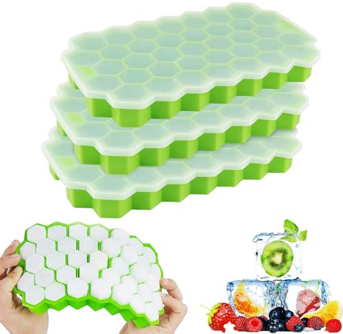 Ice Cube Tray with Lid, Easy Release Silicone Moulds and 3 Packs 111 Ice Trays, LFGB and BPA Free (Green, 3 Packs)