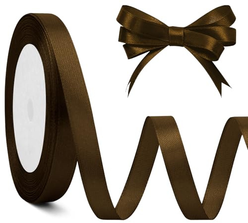 Satinband Braun 10mm, 23meters Satinband Kaffee Satinbänder Kaffee Schleifenband Dekoband Seidenband Geschenkverpackung Stoffband Geschenkbänder Für Dekorieren Basteln Hochzeit Weihnachten Vatertag