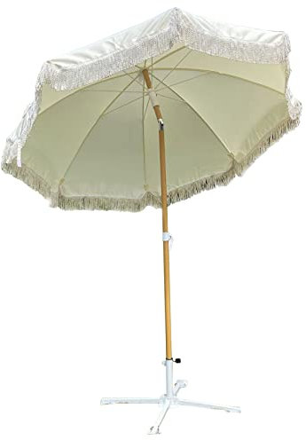 ISCBAFYX Parasol de Jardin Parasol 6Ft Mini Parasols de marché Beiges pour Piscine de Patio de Plage, Parapluie portatif de Protection UV avec Inclinaison et Base à Bouton-Poussoir