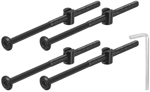 QUARKZMAN 4 Stück Sechskantschrauben Bolzen mit Fassmuttern, M6 x 110mm Möbelschrauben Sechskantmöbelbettbolzen mit Schraubenschlüssel für Stühle und Kinderbetten, Schwarz
