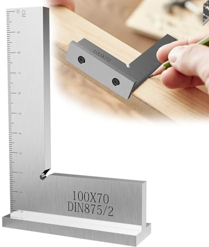 Bixury Schlosserwinkel Anschlagwinkel Metall Schreinerwinkel, 100 x 70mm Schlosserwinkel aus Massivem Kohlenstoffstahl, 90 Grad Winkel Zimmermannswinkel mit Messskala für Präzise Arbeiten im Werkstatt