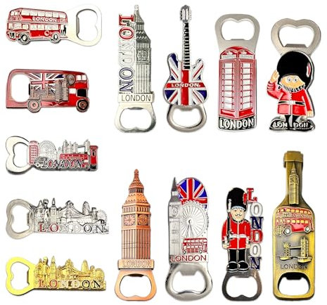 SAJAK 12 imanes de nevera para abrebotellas de Londres, imanes de metal coleccionables con emblemáticos monumentos de Londres, regalo decorativo de recuerdo para oficina, hogar y cocina