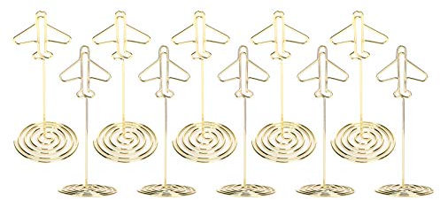 Sonew 10 Stück Goldene Flugzeug-Nachrichtenklammer aus Metall mit Runder Basis, Langlebiger Visitenkartenhalter, Desktop-Fotoklemme, Praktisch für Tagespläne und Unterrichtsnotizen