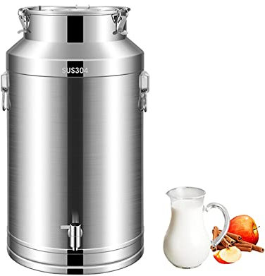 Bidons de transport agricoles en acier inoxydable - Bidon de stockage de lait 15L/20L/28L/35L Seau à vin Seau Baril Cruche Pot laitier avec couvercle scellé et distributeur de robinet/Argent / 20L