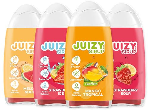 SIRUP ZUCKERFREI FÜR WASSER STARTER SET (Mango Tropical, Melone, Strawberry Sour, Strawberry Ice) - Zero Syrup Soda Vegan | Natürlicher Geschmack - Vital Drink Multivitamin - Zuckerfreie Ernährung