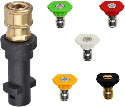 Pressure Washer Adapter Kit 1/4'' Quick Connect Fitting, Compatible with Karcher K2-K7 | 3000 PSI Max | Includes 5 Nozzle Tips for Multiple Spray Angles | Heavy Duty, Weatherproof