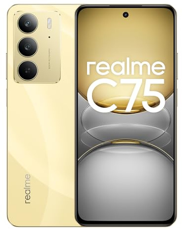 realme C75 Smartphone 4G 8+256Go, Gold, 6.72 Pouces d'écran, 90Hz de taux de rafraîchissement, 45W de Charge Rapide, 5828 mAh de Batterie, 50 MP de caméra AI, Chipset Helio G92 Puissant, IP69