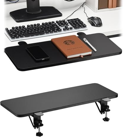 TWHZSAI Ergonomics Desk Extender Tray For Keyboard And Mouses, Foldable Keyboard Tray, Clamp On Table Mount, With Metal Foldable K-type Bracket, Computer Armrest Shelf Elbow Arm Support