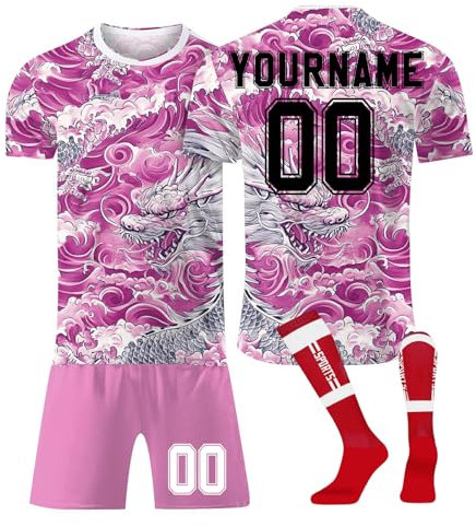 LILIHOT Fußballtrikot Personalisiert Kinder Jugend Erwachsene Fusstball Shorts Socks&Trikots 3 Teiliges Set,mit Team Name & Number Logo Sport Trainingshose Fanartikel Trikot(#C Hot Pink)