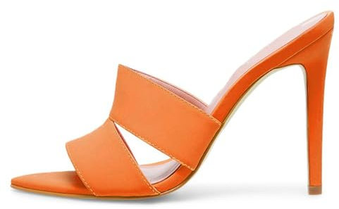Sandali con Tacco a Spillo Alto da Donna, a Punta Aperta, con Due Fasce, Slip-on, comode, per Feste, Appuntamenti, Tutti i Giorni, Vacanze, Eleganti.,Arancia,45 EU