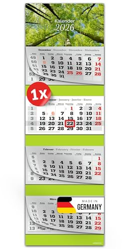 Primus Print Calendrier mural XXL 2026 – Calendrier mural 4 mois – Avec curseur de date, calendrier à suspendre – Avec jours fériés et vacances – Différents motifs – 1 x arbre
