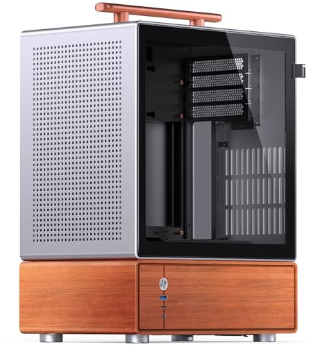 Jonsbo T7 Micro-ATX PC Case - Silver | mATX Case with Aluminium & Wooden Handle, Tempered Glass, Two-Chamber Design, USB-C