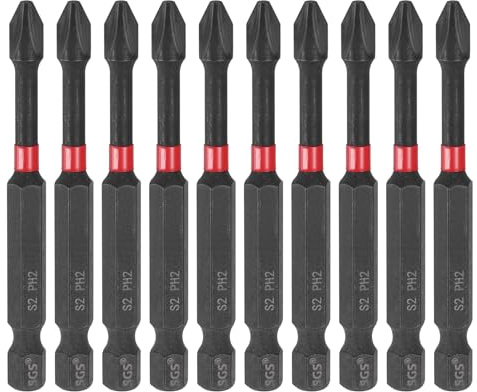sourcing map 10pcs #2 Phillips Impact Screwdriver Bit PH2 1/4 Hex Shank 2.8 (70mm) Long Magnetic Cross Head Drill Bits S2 Steel Industrial Screw Driver for Impact Power Drivers, Black/Red