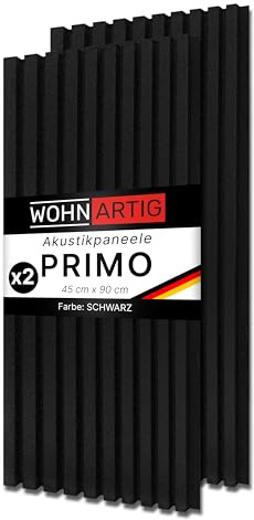 wohnartig® Wandpaneele PRIMO - Set 2 Stück je 900 mm x 450 mm | Farbe: Schwarz | Akustikpaneele | Wandpaneele auf filz | Wandverkleidung