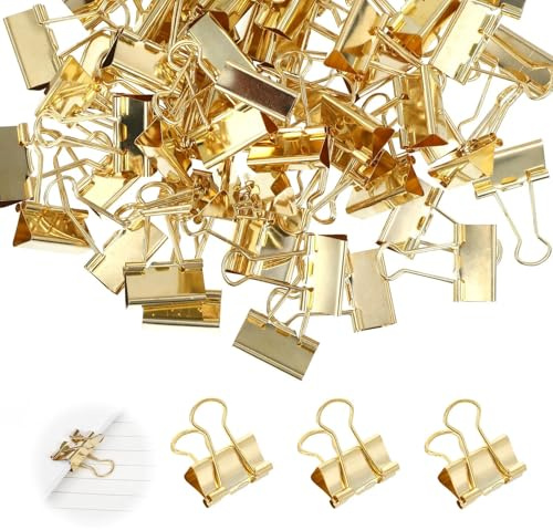 80 Stück ​​Foldback Klammern​​ ​​Klammern Metall​​ ​​Büroklammern​​ Gold, ​​Gardinenhaken​​ ​​Verschlussclips​​ ​​Heftklammern​​ ​​Clips für Tüten​​ ​​Tütenclips​​ 25mm für Haushalt und Basteln​