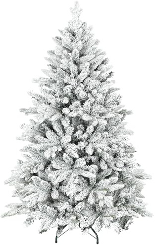 HOMCOM Sapin de Noël Artificiel floqué de Neige 150 cm, Arbre de Noël avec 768 Pointes de Branche articulée, Support en métal Pliable, Facile à Monter et Ranger, Plastique Ignifuge, Vert et Blanc