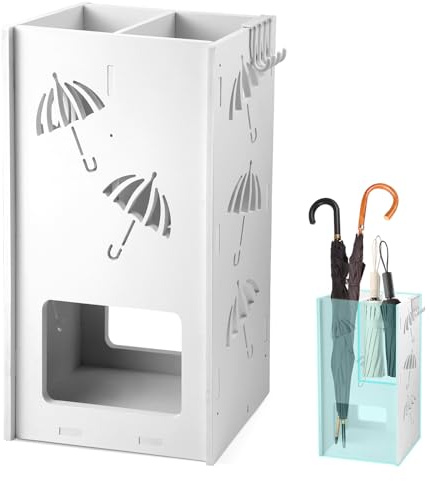 VeftBltrem Portaombrelli con 2 scomparti, portaombrelli, con 4 ganci, motivo ombrello per ombrelli lunghi/corti, per casa e interni, 25 x 43 x 15 cm