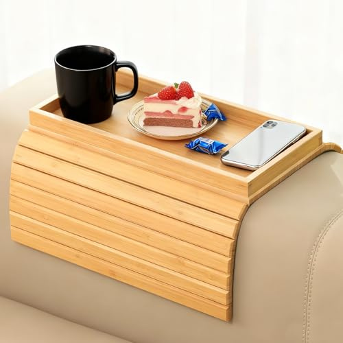 Euablfo Reposabrazos para Bandeja de Sofá, Bandeja Plegable de Madera Antideslizante para Sofá, Bandeja para Respaldo de Sofá, Bandeja para Reposabrazos, para Sofá, Mesa Auxiliar, Sillón