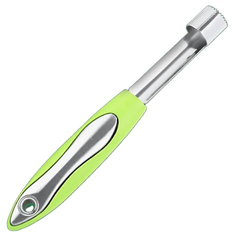 ZenithQuest Stainless Steel Fruit Corer, 20.5cm Serrated Edge Apple & Pear Core Remover, Food Grade 410 Steel Kitchen Tool with Ergonomic Green Handle for Home Cooking & Baking