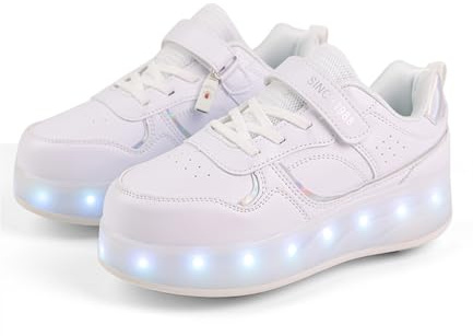 Fansu Zapatos con Ruedas y LED Luces para Niños y Niñas, Zapatillas con Ruedas con USB, Zapatillas de Skateboard con 4 Retráctil Wheels para Cumpleaños, Navidad