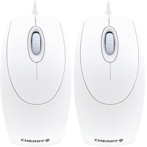 CHERRY WheelMouse, Kabelgebundene Maus, Symmetrisches Design für Rechts- und Linkshänder, Optischer Sensor, USB-Anschluss, PS/2-Adapter inklusive, Weiß-Grau (Packung mit 2)