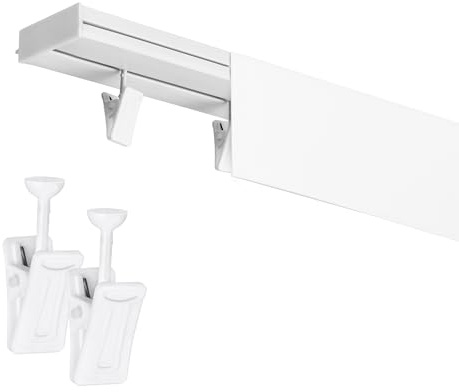 Fenster DEKOR Gardinenschiene mit Blende 1-läufig – PVC Vorhangschiene zur Deckenmontage, Deckenschiene für Vorhänge, Weiß, mit Plizform, 260 cm