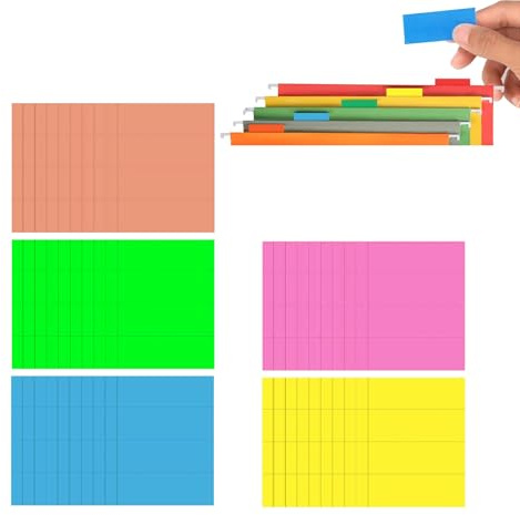 THXFUNAREA 500 Stück Hängeregister Schilder, A4 Hängemappen Zubehör Beschriftungsschilder, Vollsichtreiter aus Karton für Ordner und Akten, 5 Verschiedene Farben zur Organisation von Büro und Schule
