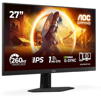 AOC 27G4ZRE 27 Zoll FHD Gaming Monitor, 260Hz, Fast IPS Panel, 1ms GtG, HDR10, G-Sync Compatible, (1920x1080 HDMI 2X 2.0 DP 1x 1.4) Schwarz