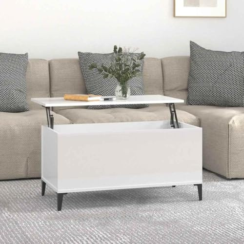 Genérico Mesa de Centro Madera contrachapada Blanco Brillo 90x44,5x45 cm,Mobiliario,Mesas,Mesas Decorativas,Mesas de Centro,819590