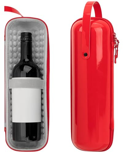 CAIRIAC Single Wine Gift Tote Bag, Hard Shell Protector Bags Champagne Bottle Gift Box Portable Wine Carrier for Travel, Picnic, Beach, BYOB Restaurant (Red)