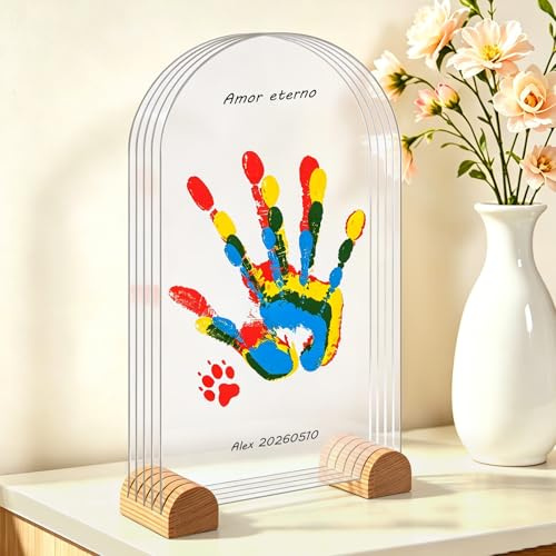TOGOU2S Kit Oval con Huellas Familia - 5Pcs, Huella Bebe Pie y Manos, Marco Huellas Bebé Recién Nacido, Regalo Creativo para la Familia y Decoración para el Hogar, Regalo Bautizo, Día Madre/Padre