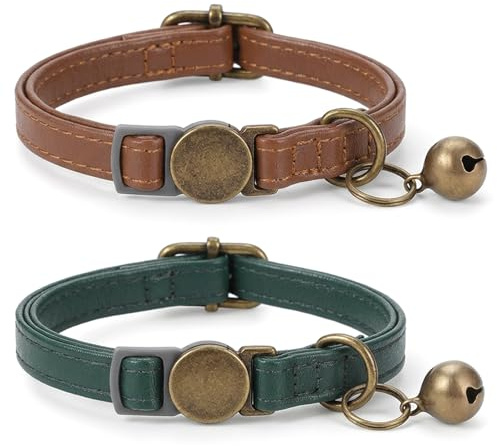 2 Stück Katzenhalsband Leder mit Glocke Weiches Halsband Katze Verstellbar Katzenhalsband für Kitten Welpen mit Leder