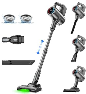 Slivamo Aspiradora Escoba sin Cable, Aspiradora Inalámbrica, aspiradora de Mano Ligera con luz LED Verde, aspiradora de Escoba inalámbrica Apta para Pelo de Mascotas/Suelos Duros, Gris