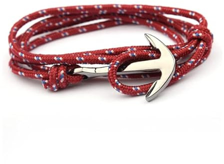 Miniblings Anker Armband Anhänger Kordel Bergsteiger Seil dunkelrot gemustert - Modeschmuck handmade - Damen Mädchen Bettelarmband