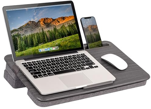 LAPGEAR Elevation Schoßschreibtisch mit Geräteleiste, Handyhalter und Polsterkissen, Holzmaserung, passend für Laptops bis zu 39,6 cm (15,6 Zoll), Stil Nr. 87965