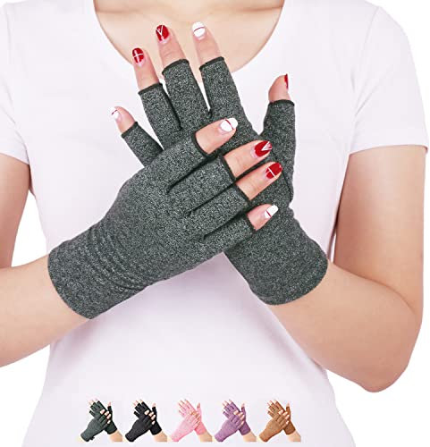 DISUPPO Arthritis Handschuhe – Rheumatische Arthritis Kompressionshandschuhe für Schmerzlinderung, Gaming Tippen, Fingerlose Handschuhe für Männer und Frauen (Grau, Small)