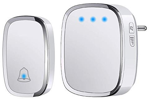 YYQ Campanello Senza Fili da Esterno Impermeabile IP44, Wireless Doorbell con Raggio d’Azione 300M, Indicatore LED, 1 Trasmettitore Pulsante e 1 Ricevitore, 5 Volume Regolabile, 36 Suonerie (Bianco)