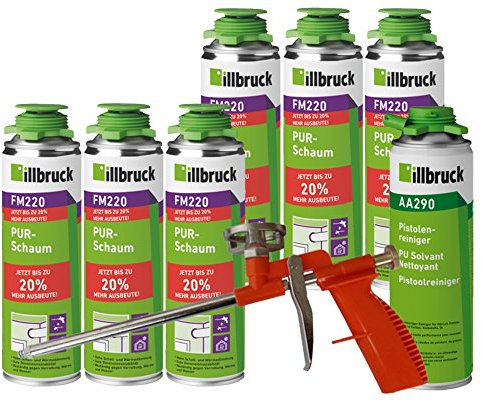 illbruck Profi Set 6x FM220 Bauschaum PUR Montageschaum Pistolenschaum á 500ml Dosen + illbruck AA290 Reiniger + Schaumpistole Compact