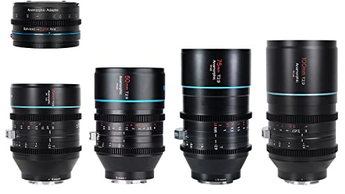 SIRUI Ensemble d'objectifs anamorphiques T2.9 1.6X Plein Cadre à Monture RF avec Adaptateur anamorphique 1,25x (35 mm, 50 mm, 75 mm, 100 mm)