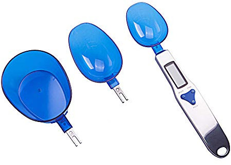 MUXItrade Bilancia Cucina Digitale LCD Bilancia Pesa Alimenti da 0.1 a 500 Grammi con Manico in Acciaio Bilancia a Cucchiaio 3 Teste Sostituibili Cucchiaio Dosatore