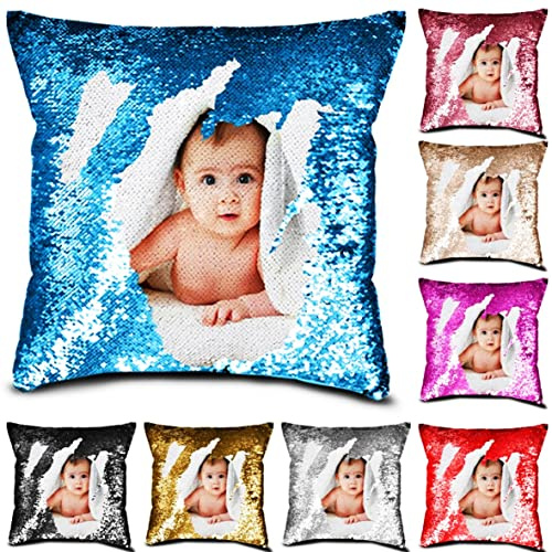 Oyc Cojín Personalizado con Foto - Lentejuelas Reversibles, Almohada Original y Creativa