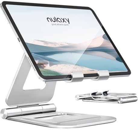 Nulaxy Doppelter Faltbar Tablet Ständer, Vollständig Verstellbarer Desktop Tablet Halterung: iPad Staender für Büro, Kompatibel mit iPad Pro Air Mini, Samsung Tab, Die Meisten Mobilgeräten - Silber | Desktop-Tablet-Halter, Zubehör für Büro Kindle Kompatibel mit Mobilen Geräten iPad Pro/Air/Mini, iPhone Pro/Max/Plus