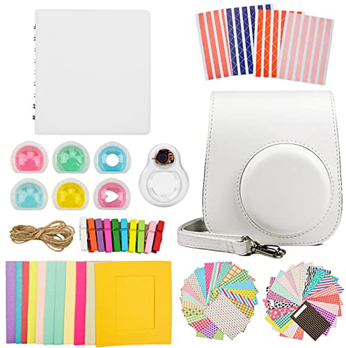MUZIRI KINOKOO Fuji Instax Mini 11 Case, Mini 11 Accessories Bundle with Protective Case, Camera Bag Kit, 6 Filter Lens and Selfie Lens - White