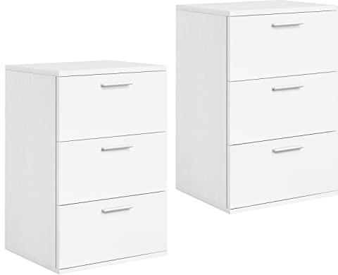 Yaheetech 2 x Nachtschrank Nachttisch Boxspringbett Nachtkommode mit 3 Schubladen 60cm hoch Beistelltish Nachtkonsole für Schlafzimmer/Wohnzimmer, Weiß