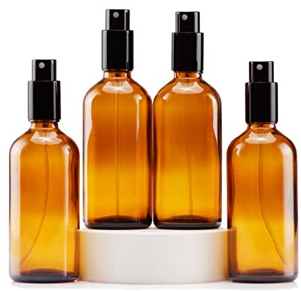 YIZHAO Ambar Bote Spray Pulverizador Cristal 100ml, Pulverizador Cristal Pequeño con Fina Niebla, para Aceite Esencial, Aromaterapia, Perfume,Limpieza, Viaje, Agua,Farmacia, Laboratorio – 4Pcs