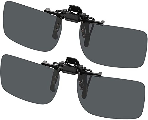Hifot Clip sur Lunettes de Soleil 2 Paires, lentille polarisée Ajustement sur Les Lunettes de Soleil sur Ordonnance, Flip up sans Cadre