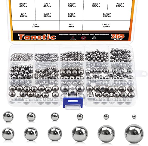 Tanstic 265 Stück 12 Größen Präzisionsstahl-Kugellager-Sortiment mit metrischen losen Fahrrad-Kugellagern (3/32'' 1/8'' 5/32'' 3/16'' 7/32'' 1/4'' 9/32 '' 5/16'' 11/32'' 3/8'' 13/32'' 1/2'')