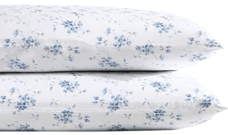 Laura Ashley - Pillowcase Set, Smooth & Wrinkle-Resistant Cotton Sateen Bedding, 2 Piece Pillowcases (Garden Muse Blue, Standard)