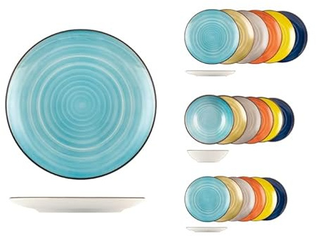 H&H Servizio Tavola 18 Pezzi Caribe In Stoneware Colori Assortiti