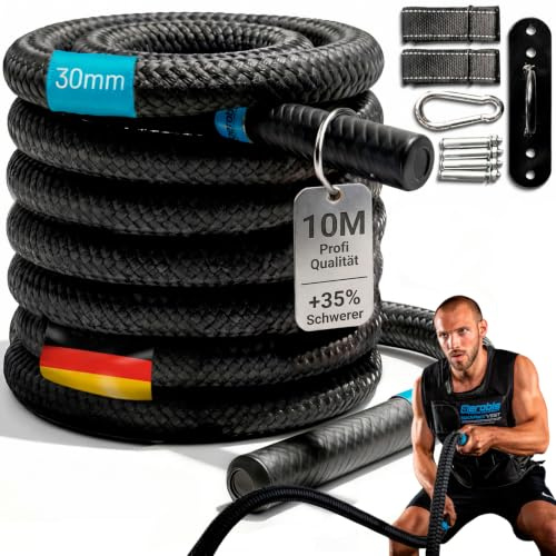 aerobis® Battle Ropes 30-40mm Durchmesser und 10-15m Länge inkl. Wandanker | Wetterfestes Trainingsseil | Videoanleitung & Trainingsplan